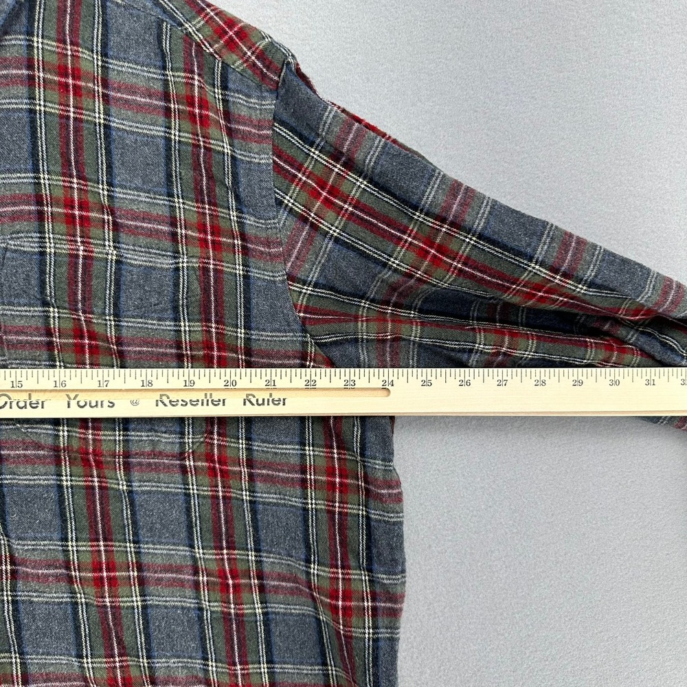 L.L. Bean Traditional Fit Scotch Plaid Flannel Button Up Shirt Grey L Cabincore - Picture 8 of 10